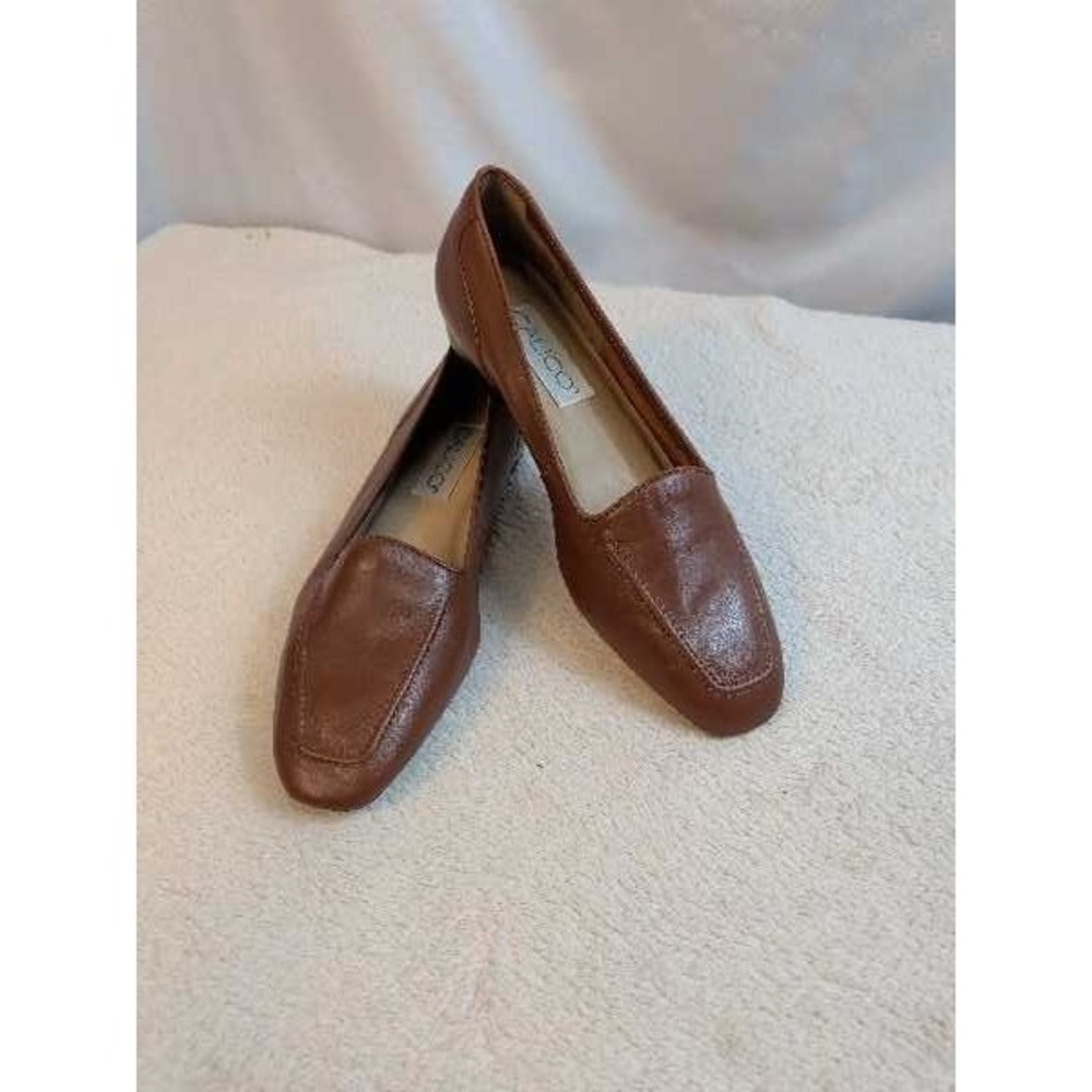 Calico Brown Leather Loafer Shoes Women's Size 8M Classic Square Toe